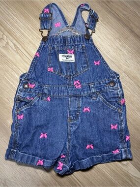 OshKosh B'gosh Denim Short Overalls with Pink Butterfly Accents
